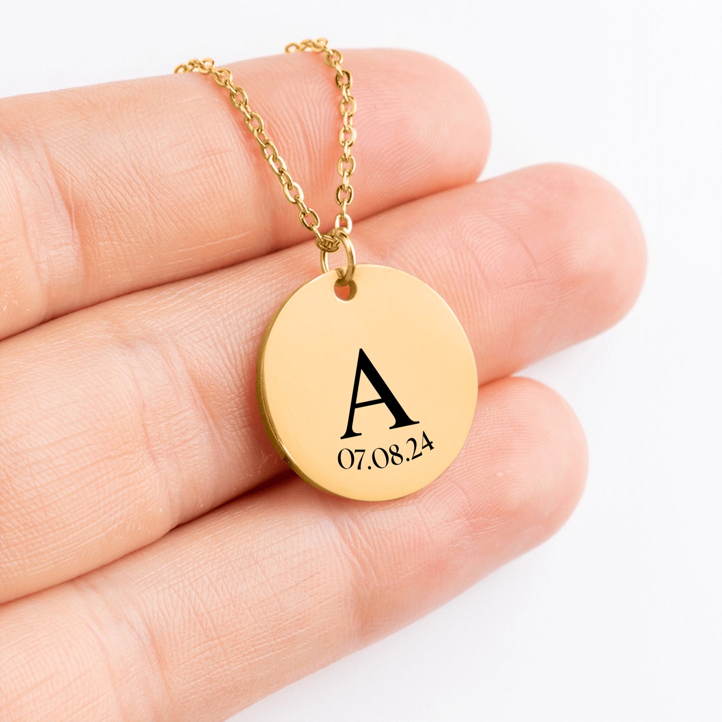 Initial Date Disc Necklace