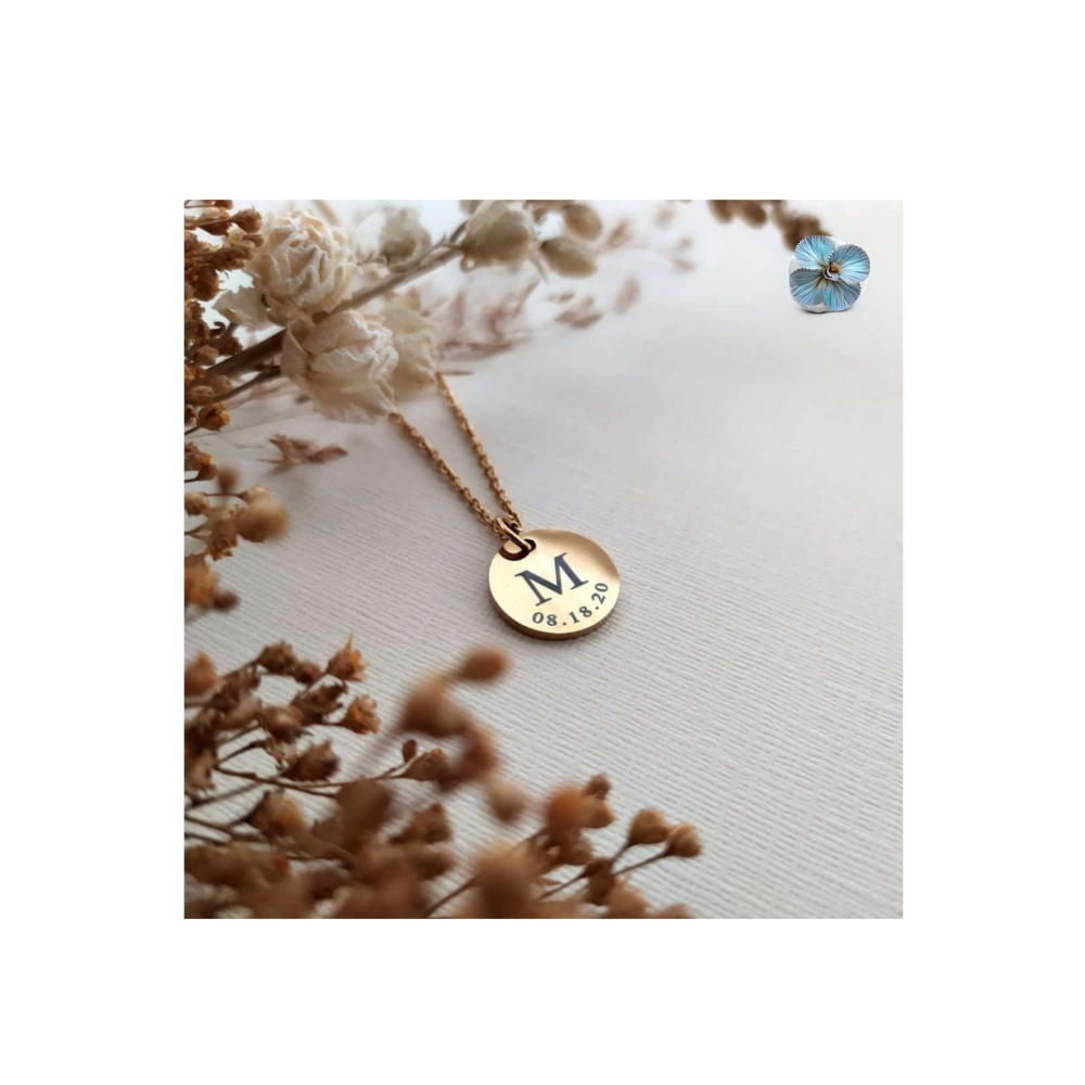 Initial Date Disc Necklace